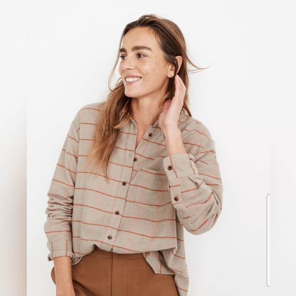 Madewell Flannel Sunday Shirt in Keene Plaid Pink/Blue/Orange Large - Picture 1 of 12